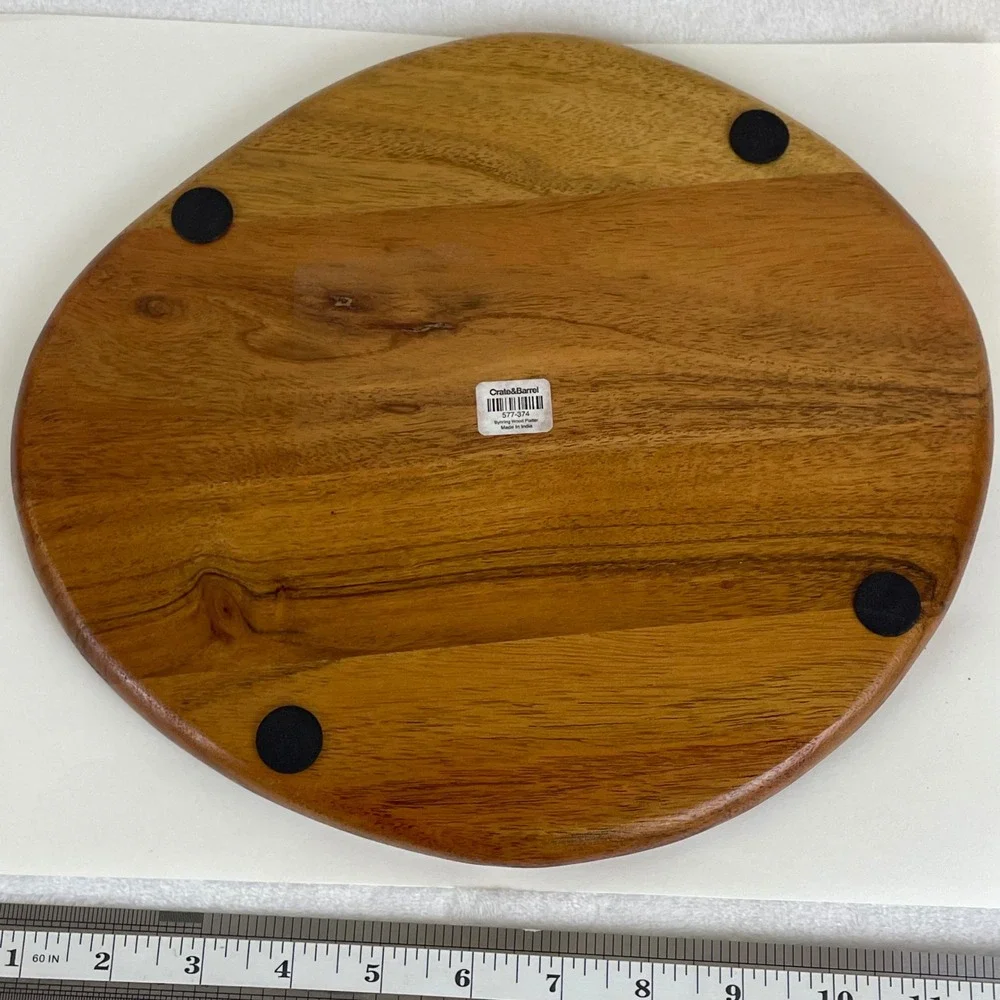 Crate‎ & Barrel Byhring Wood Platter Round Serving Tray Brown 577-374 India